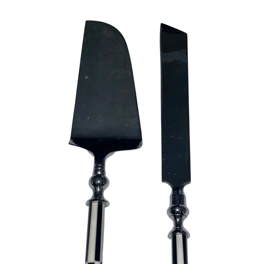 Cake Server Knife Set Black White Good Courtly Check Pattern
